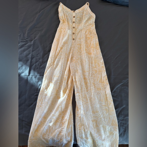 Roxy Pants - Roxy Cream and White Printed Wide-Leg Jumpsuit